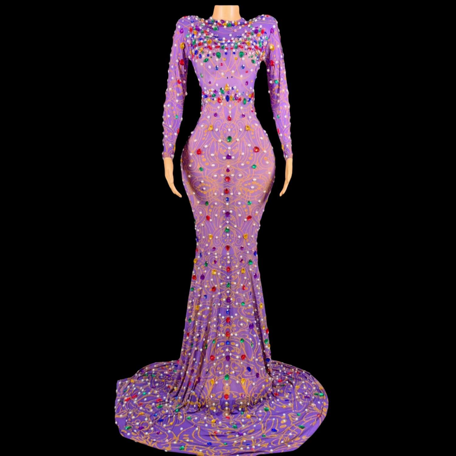 Sparkly Rhinestone Club Party Dress - Abito a sirena viola con strass