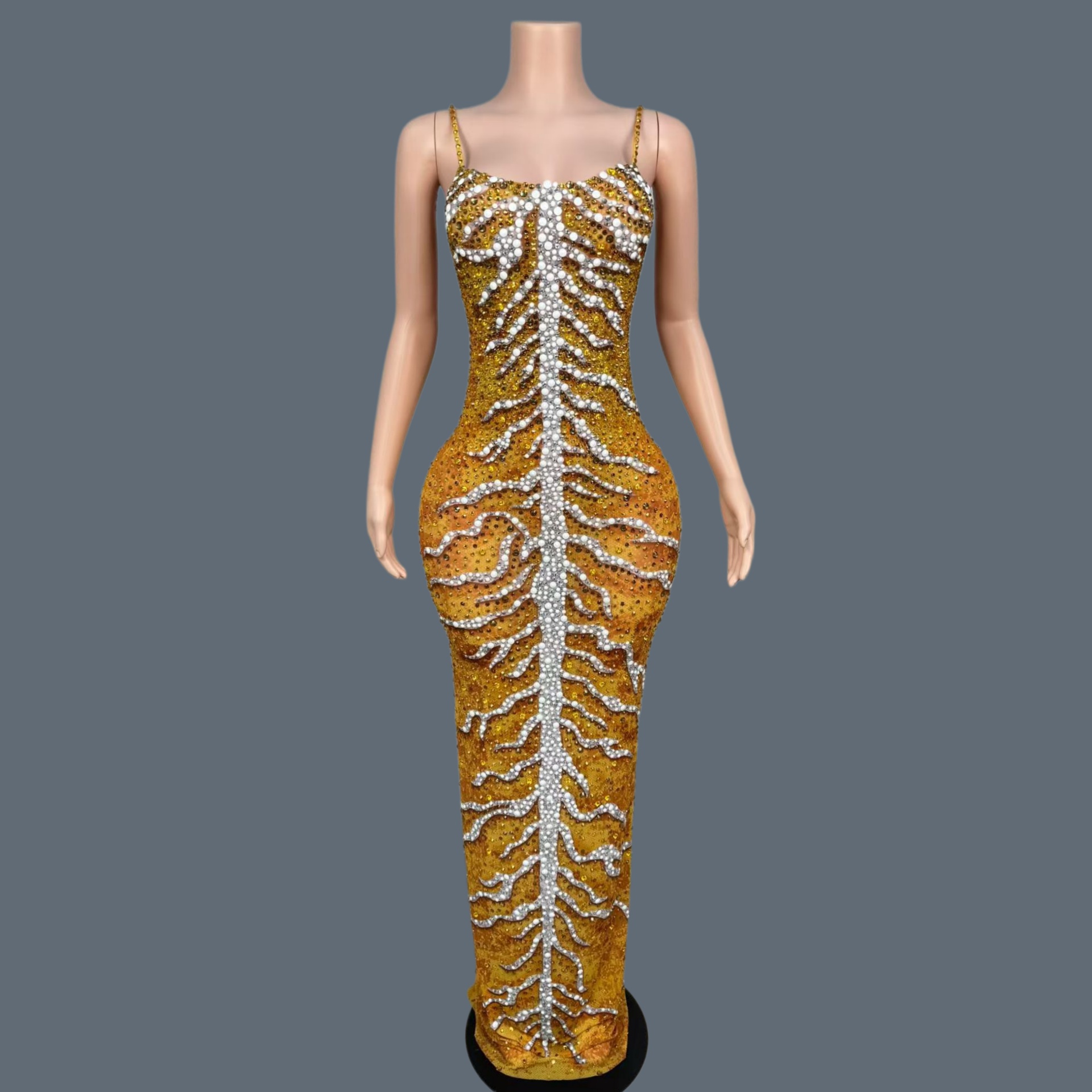 Sparkly Rhinestone Club Party Dress - Abito Lungo Elegante in Spandex con