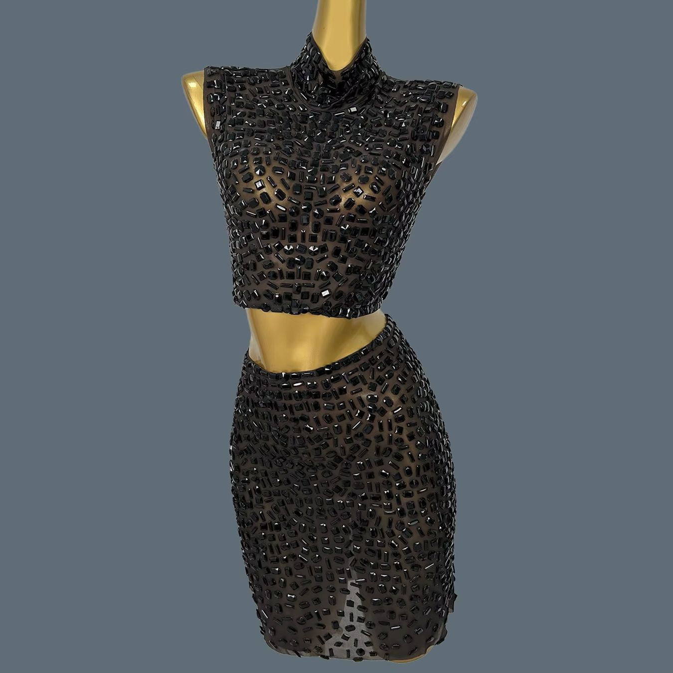 Sparkly Rhinestone Club Party Dress - Abito estivo scintillante con strass neri