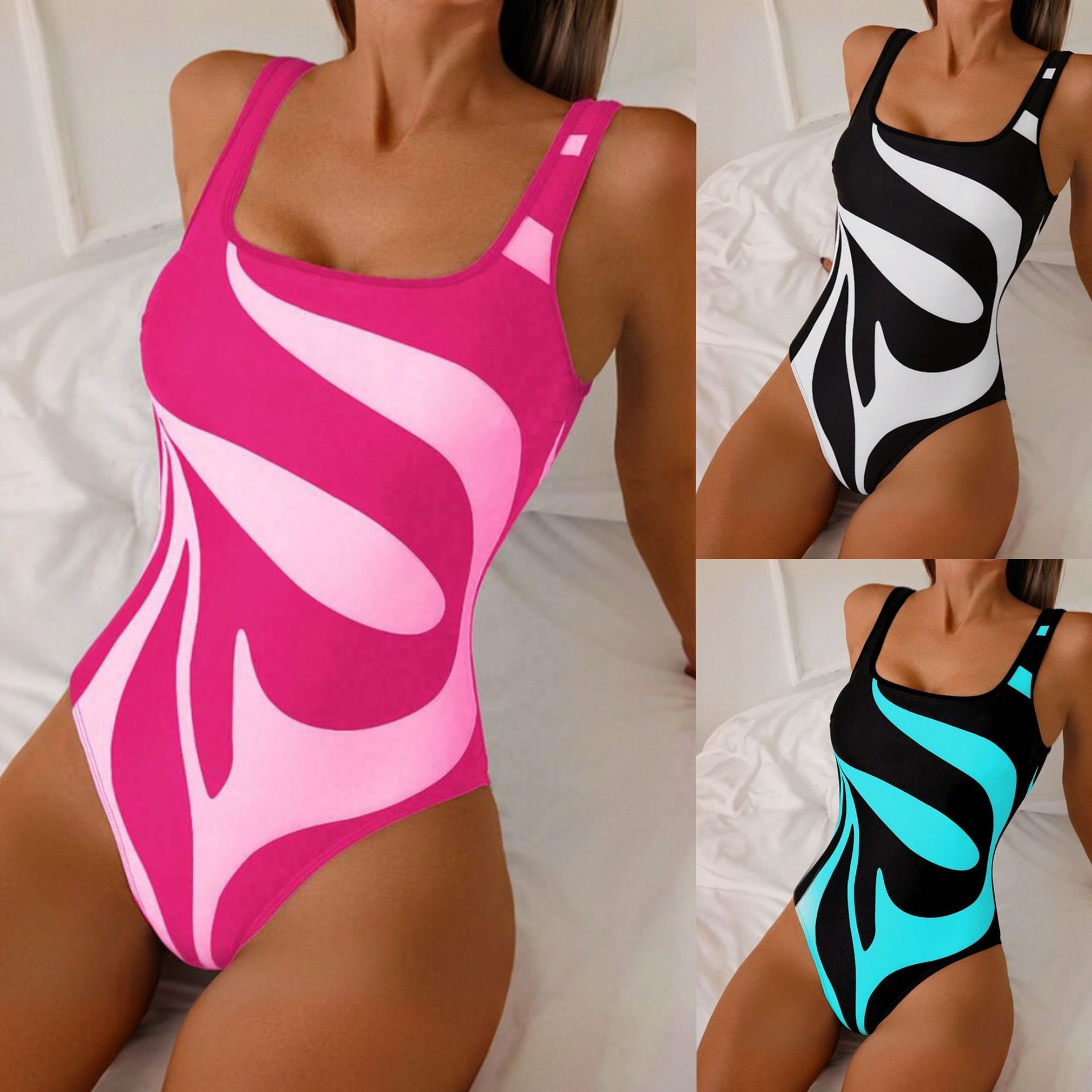 Swimwear - Tankini da donna con stampa astratta,