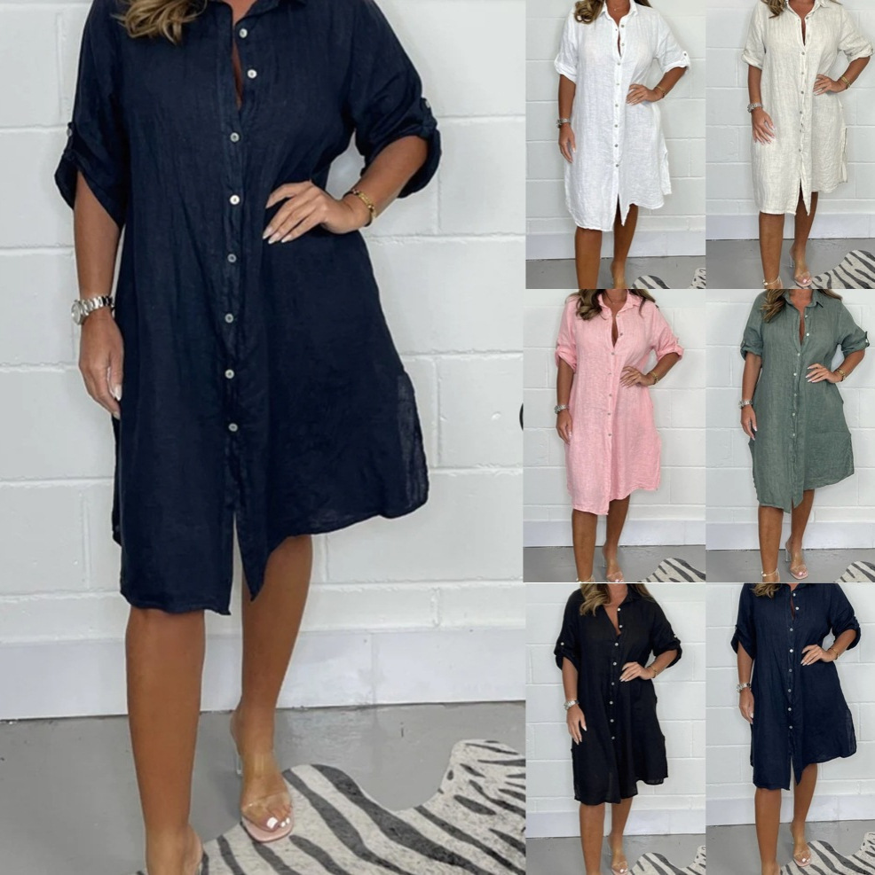 Abito-camicia da donna in lino - Casual Loose Linen Shirt Dress recensione e prezzo