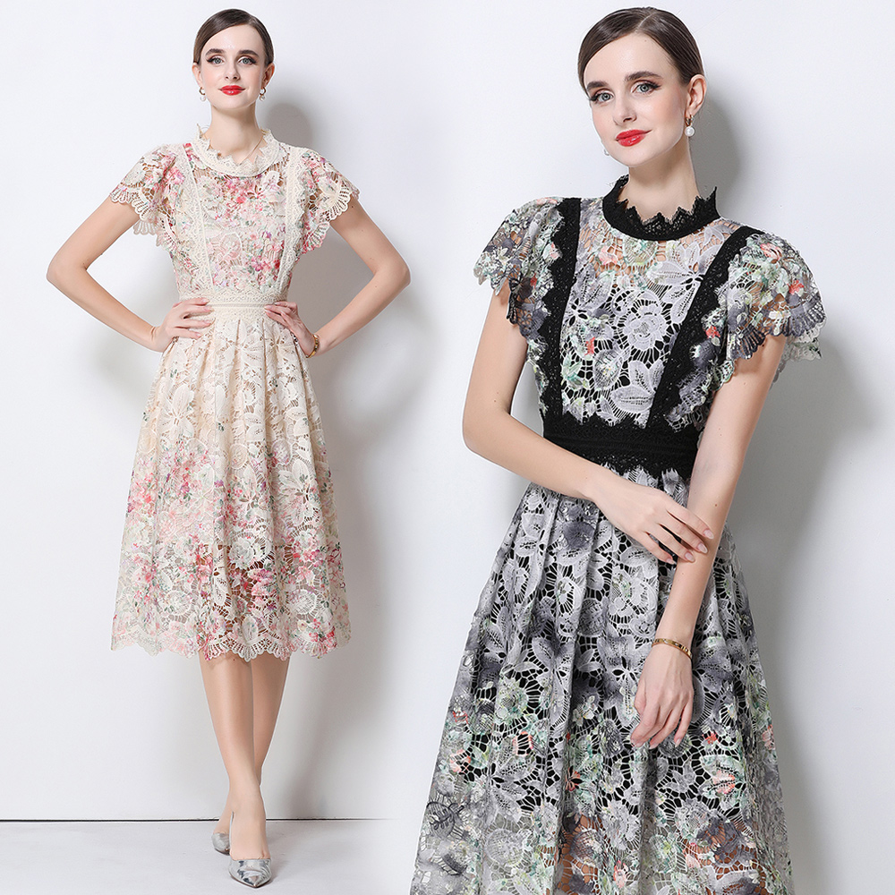 Elegante Abito Midi in Pizzo R - French Vintage Floral Midi Dress recensione e prezzo