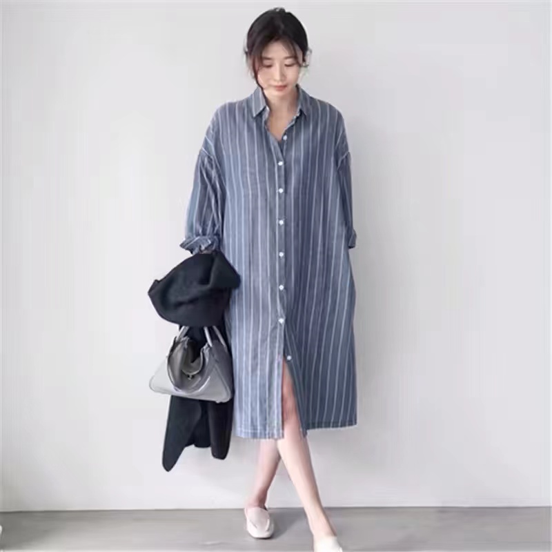 Abito Camicia a Righe Blu da D - Korean Style A Line Shirt Dress recensione e prezzo